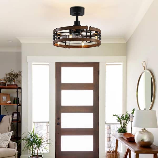 20 in. Indoor LED Black Small Farmhouse Ceiling Fan with Light Bulbs and Remote Control Included