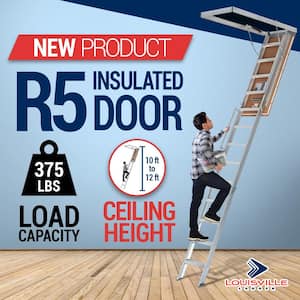 Energy Efficient 10 ft.- 12 ft., 25.5 in. x 63 in. Insulated Aluminum Attic Ladder with 375 lbs. Type IAA Load Capacity