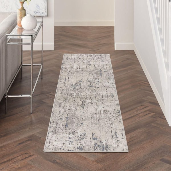 Concerto Ivory Blue Grey 2 ft. x 8 ft. Abstract Contemporary Runner Area Rug