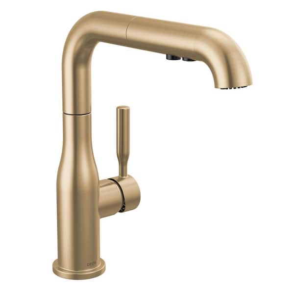 Delta Almari Gold Single Handle Pull Out Sprayer Kitchen Faucet Deckplate Included in Champagne Bronze