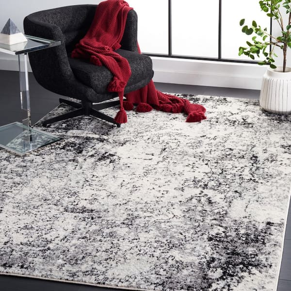 Tulum 8 ft. x 10 ft. Ivory/Black Distressed Contemporary Area Rug