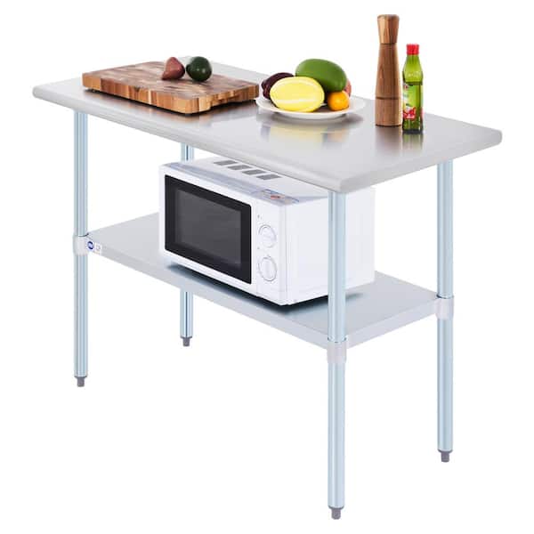 Merra Silver Metal Stainless Steel 36 x 24 in. Kitchen Prep Table with Adjustable Bottom Shelf and 750 lbs. Capacity