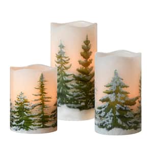 Battery Operated LED Wax Candles - Green Pines (set of 3)