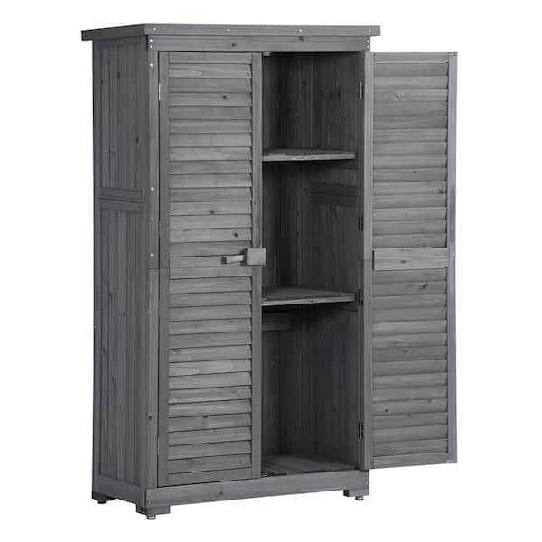 BTMWAY 2.8 ft. W x 1.5 ft. D Gray Outdoor Wood Storage Shed Tool Cabinet with 2 Removable Shelves, Shutter Design(4 sq. ft.)