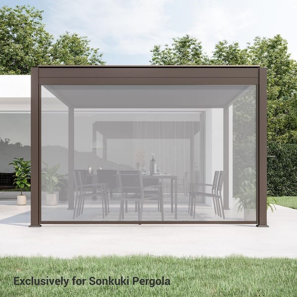 12 ft. Adjustable Height Multifunctional Pull-Down Privacy Screen for Pergola Accessories, Brown