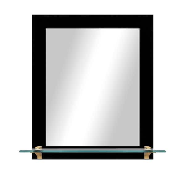 Unbranded 21.5 in. W x 25.5 in. H Rectangle Black Vertical Mirror With Tempered Glass Shelf/Brass Brackets