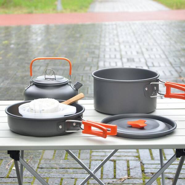 Afoxsos Outdoor Aluminum Camping Cookware Set Hiking Pot Pans Kit with  Cutlery (8-Pieces) HDDB1066 - The Home Depot