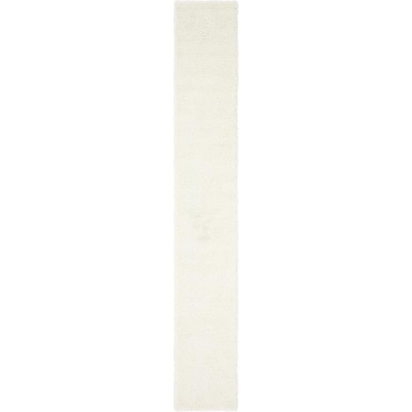 Unique Loom Solid Shag Snow White 16 ft. Runner Rug