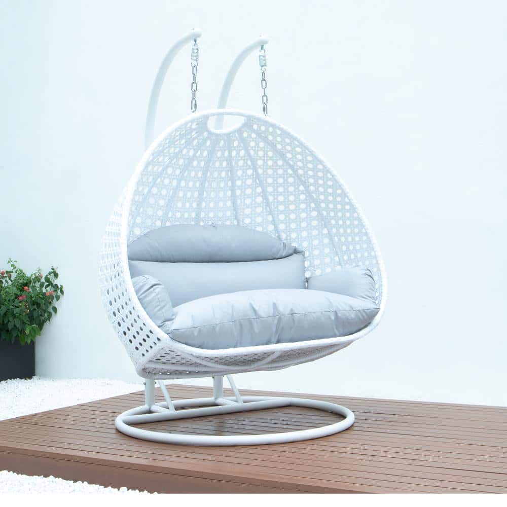 Light Grey Wicker Hanging Double Seater Egg Chair with Cushions