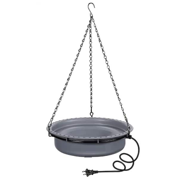 Justincity 2.5 in. H 12.2 in. Bowl Diameter Hanging Bird Bath Bowl w/ Built-in Heater Thermostatically ControlLED 3.94F Cord, Black
