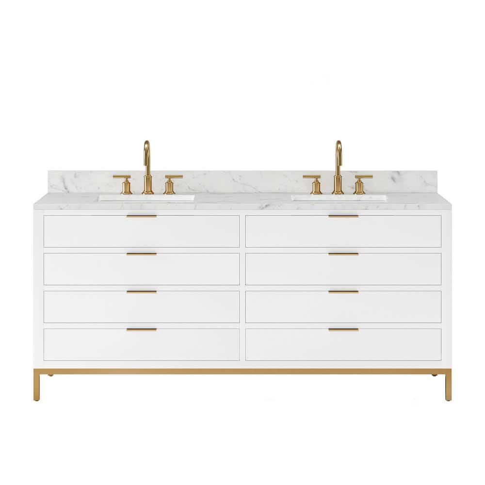 Pure White 72'' Double Sink Vanity with Carrara Marble Top