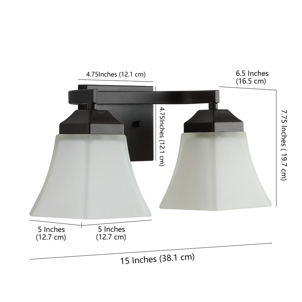 15" Black Iron and Frosted Glass Bathroom Vanity Light