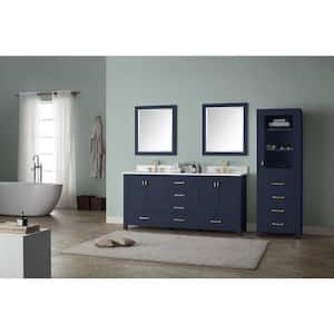 Modero 61 in. W x 22 in. D Bath Vanity in Navy Blue with Engineered Stone Vanity Top in Cala White with White Basins