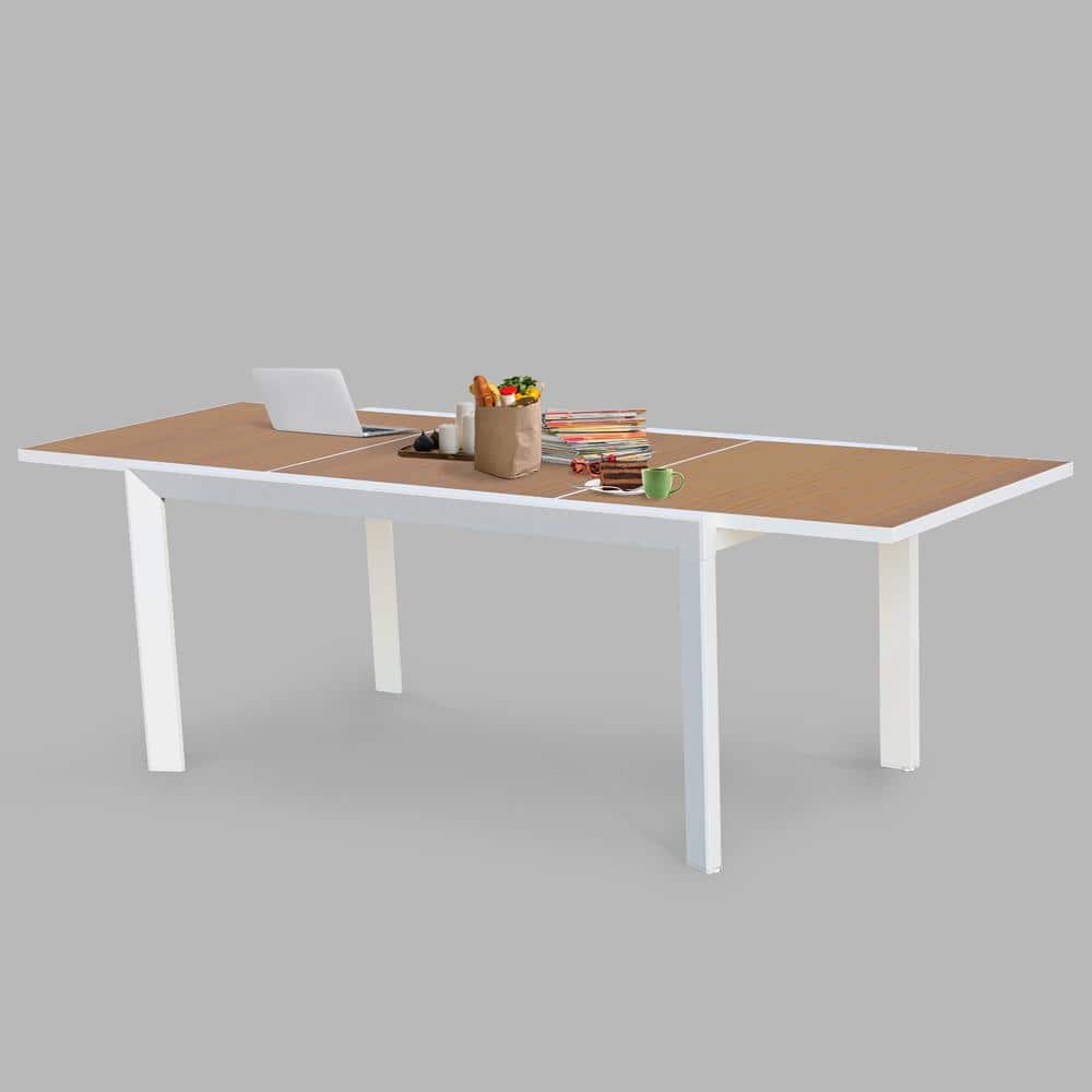 Outdoor 6-10 Person Aluminum Extendable Dining Table for Patio, Deck, Garden, Courtyard - Brown and White (Table Only) price history on PriceWatchPro