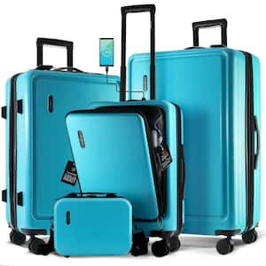 4-Piece Teal Nested Hard Luggage Set Expandable Spinner Suitcase Carry-On Weekender Exterior USB port TSA Compliant