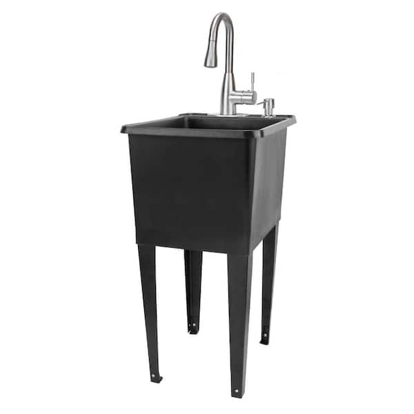 TEHILA 17.75 in. x 23.25 in. Thermoplastic Freestanding Space Saver Utility Sink in Black - Stainless Faucet, Soap Dispenser