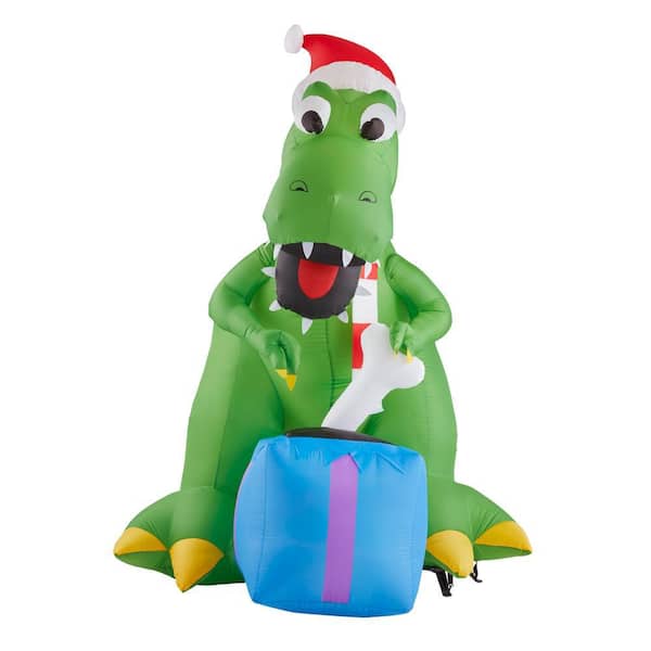 Home Accents Holiday 7 ft Pre-Lit LED Airblown T-Rex Dinosaur Christmas Inflatable