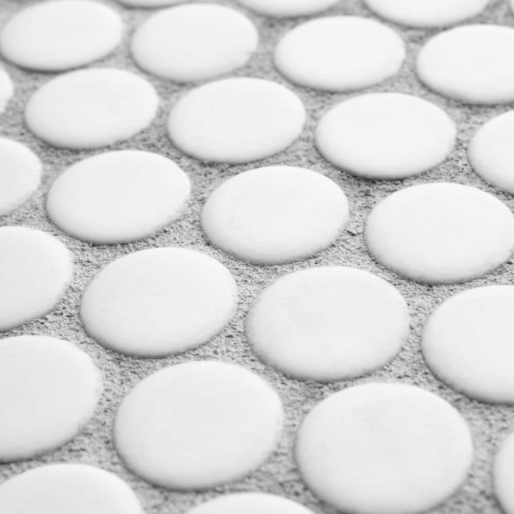 Hudson Penny Round Matte White Porcelain Mosaic Tile 12x12