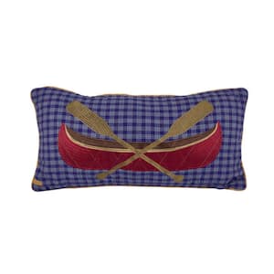 Lakehouse Blue, Red, Beige Polyester 11 in. x 22 in. Rectangular Decorative Throw Pillow