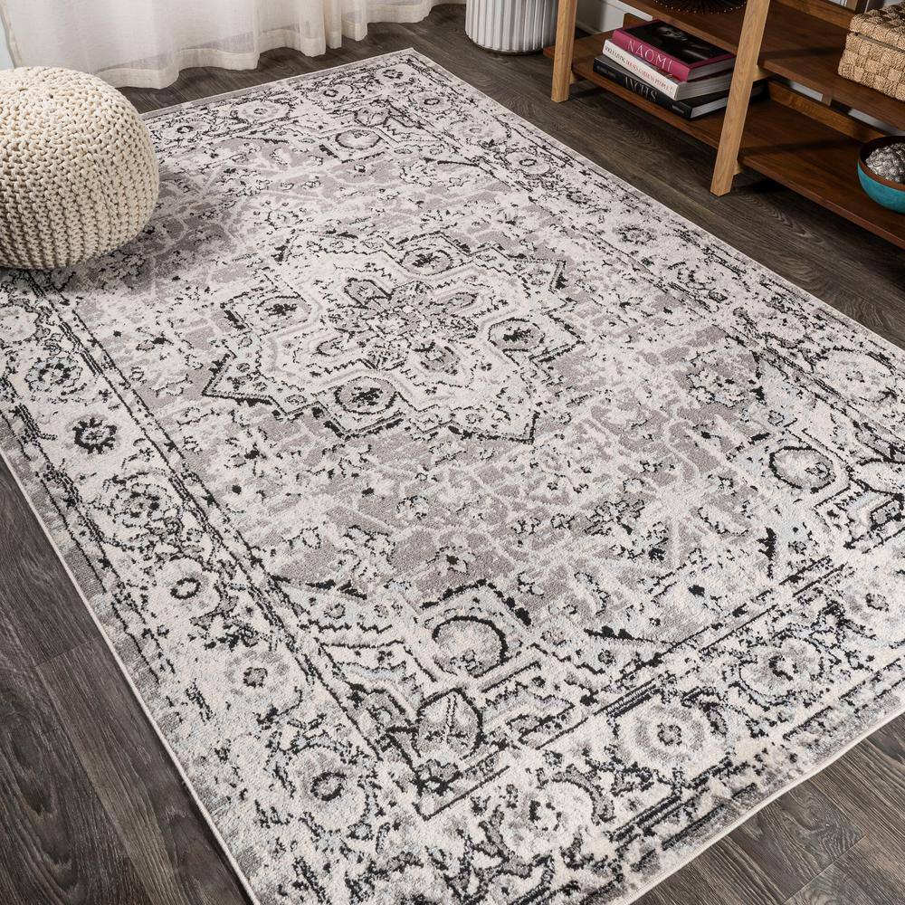 Ivory and Gray Synthetic Medallion 8' x 10' Area Rug