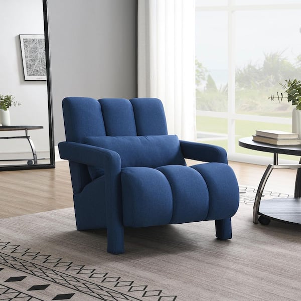 Unbranded Blue Comfy Linen Fabric Accent Chair Modern Upholstered Armchair with Pillow Modern Single Sofa for Living room, Bedroom
