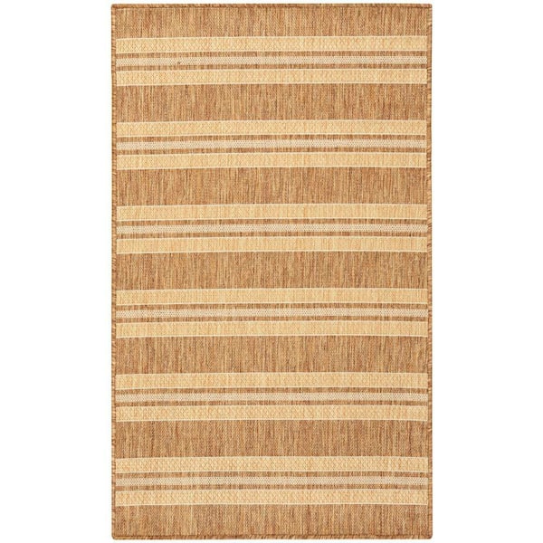 Horizon Indoor/Outdoor Natural 3 ft. x 5 ft. Stripes Contemporary Area Rug