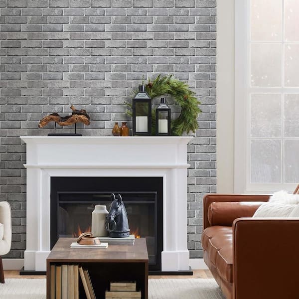 Gray 3D Brick Wall Panel, Peel and Stick Brick Tiles, 10-Pieces of 12 x 12, PVC Faux Brick Self Adhesive Wall Covering