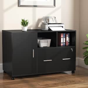 Atencio Black Mobile File-Cabinet with Lock and Drawer