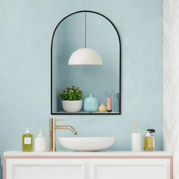 HOMLUX Arched Wall Mounted Mirror 24"x36" in Black