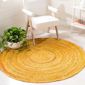 Braided Gold 8 ft. x 8 ft. Solid Color Striped Round Area Rug
