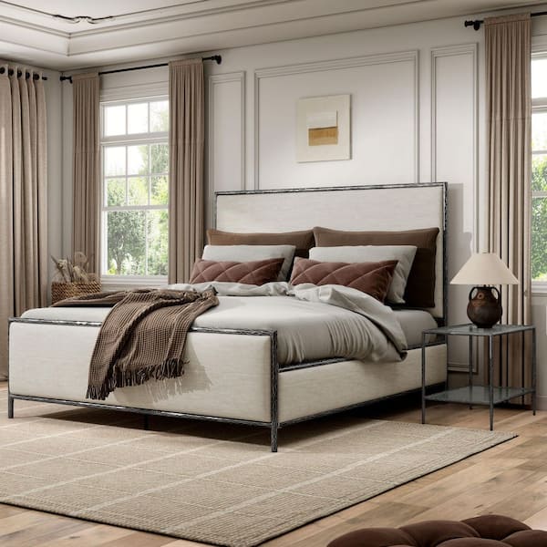 Parto 2-Piece Modern Forged Metal Gray King Bedroom Set with Shelf