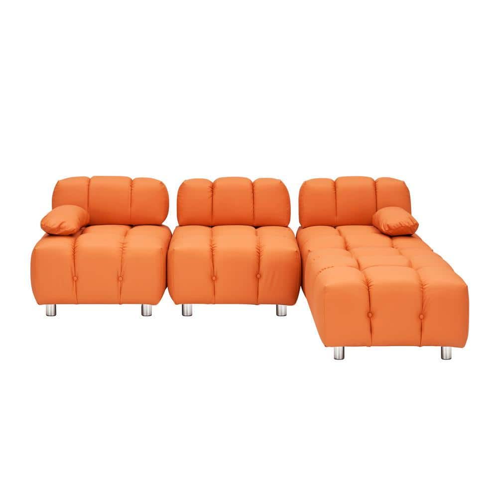 Z-joyee 88.97 in. Wide Pillow Top Arm Faux Leather L-Shaped Modern
