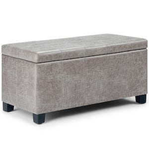 Dover 36 in. Wide Contemporary Rectangle Storage Ottoman Bench in Distressed Grey Taupe Vegan Faux Leather