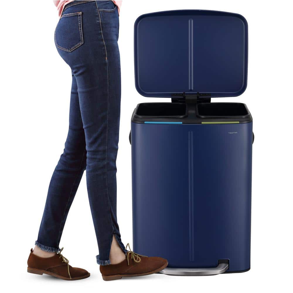 Denim Blue Stainless Steel 10.6-Gallon Step Trash Can