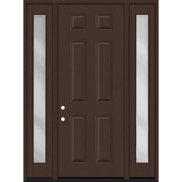 Regency 68 in. x 96 in. 6 Panel RHIS Chestnut Stain Mahogany Fiberglass Prehung Front Door w/Clear14in. SLs 6-9/16