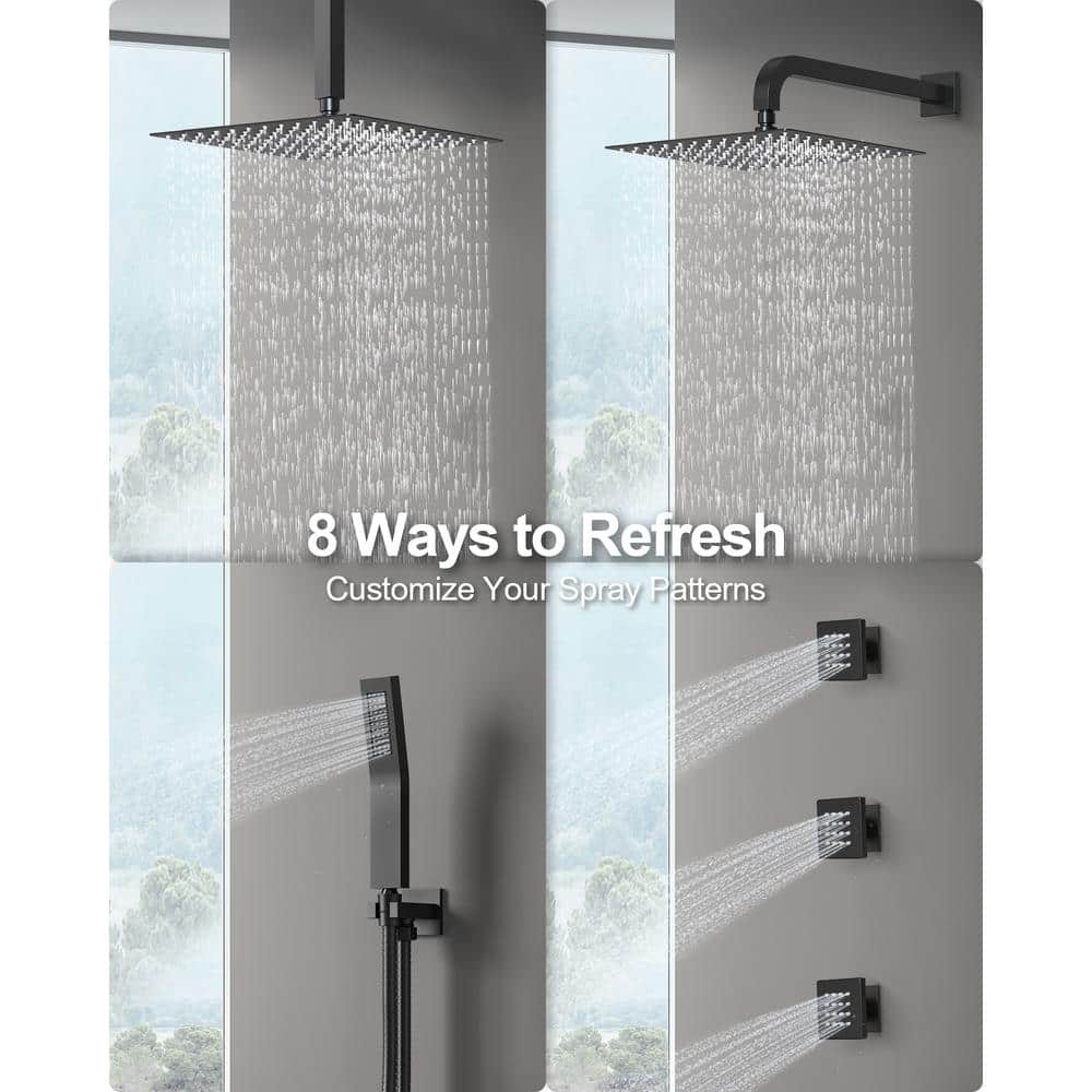 Matte Black Dual Shower Head System with Handheld and Jets