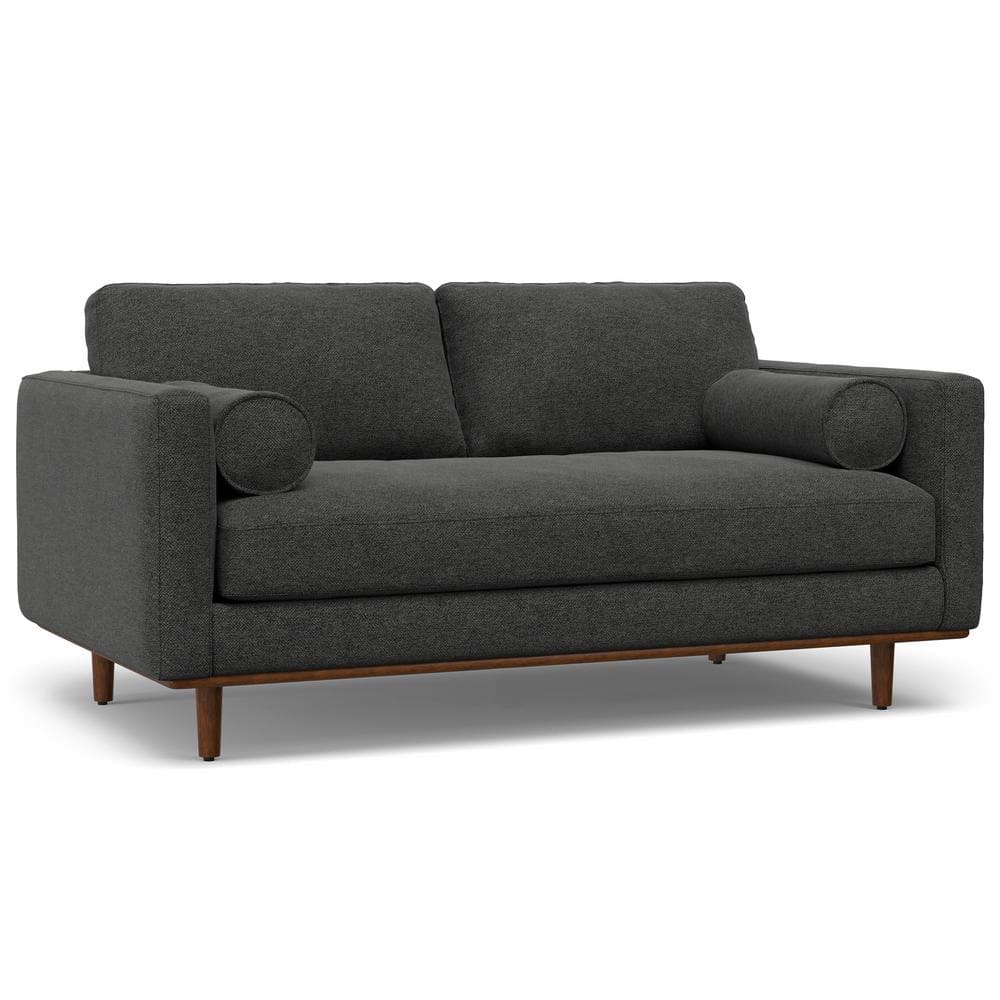 Charcoal Grey Leather Lawson Sofa with Ottoman and Pillow-Top Arm