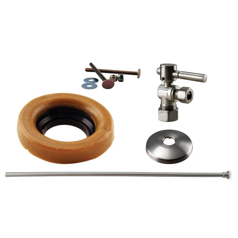 Westbrass D1614TBL-07 1/2  Nominal Compression Lever Handle Angle Stop Toilet Installation Kit with Annealed Brass Supply Line  Satin Nickel