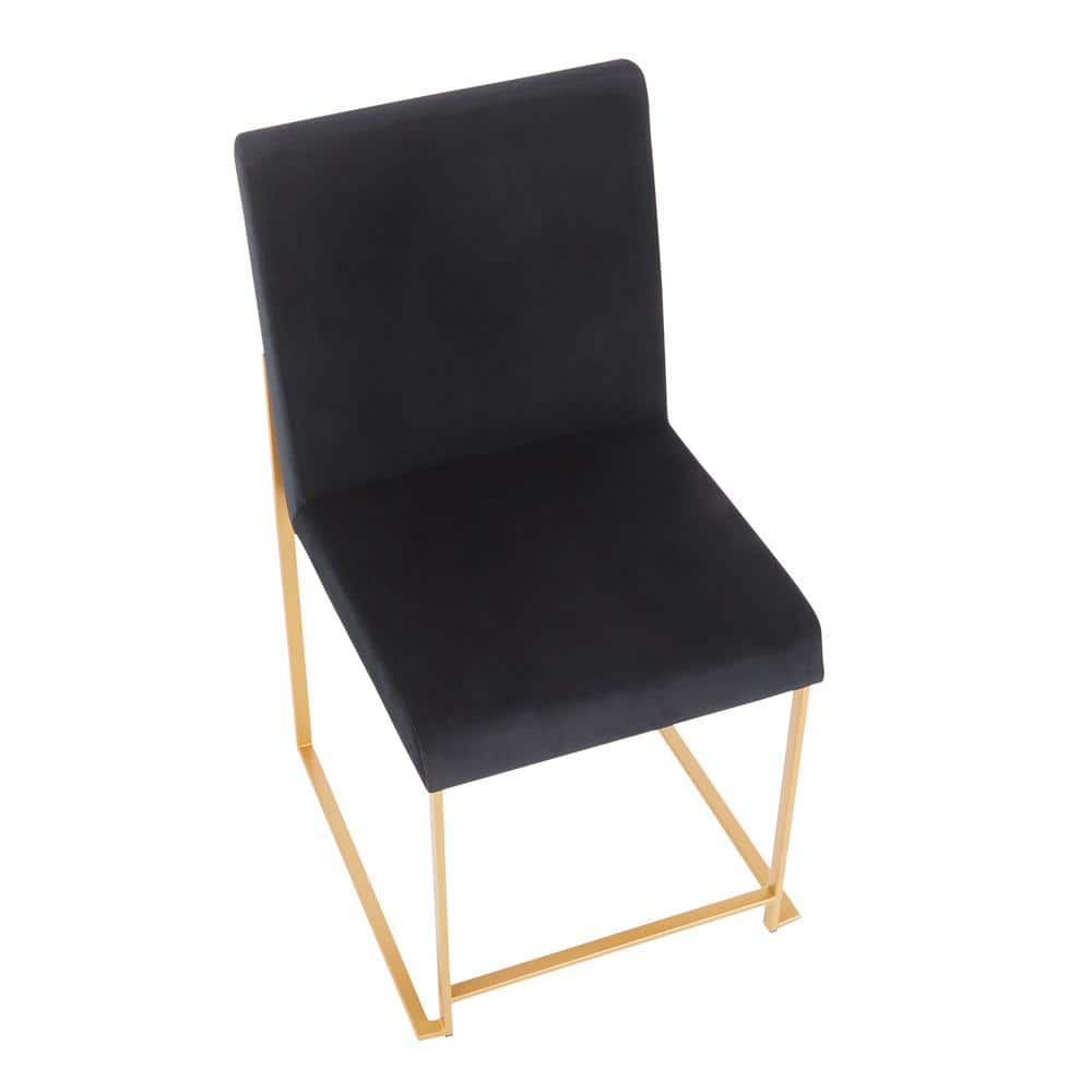 Fuji Black Velvet Upholstered High Back Side Chair with Gold Metal Frame