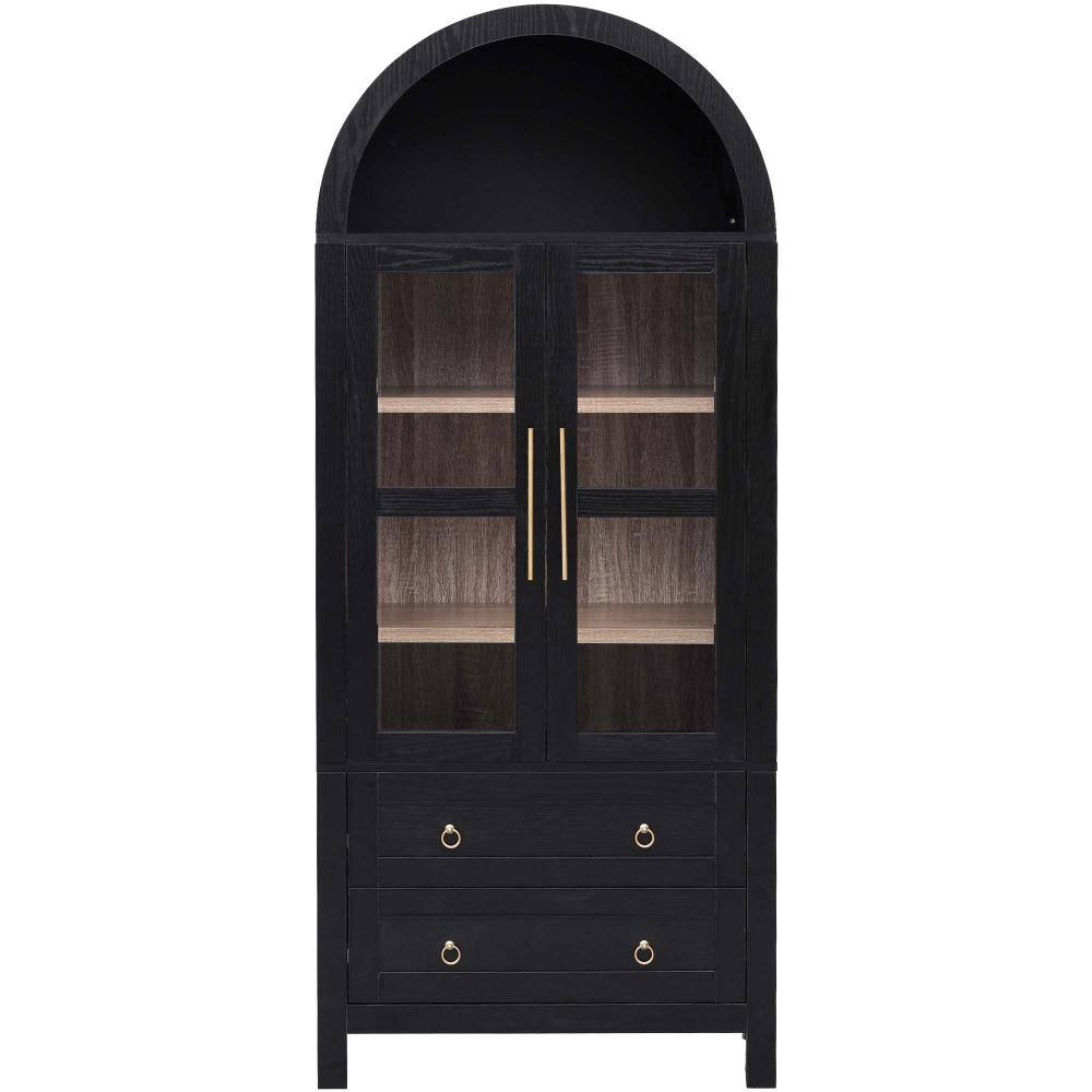 30 in. W x 16 in. D x 71 in. H Linen Cabinet, Arched Kitchen Pantry Cabinet with Adjustable Shelve, 2 Drawers in Black price history on PriceWatchPro