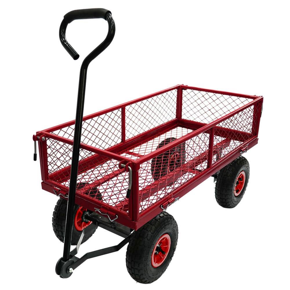 4 cu. ft. Red Removable Sides Metal Outdoor Wagon Cart Garden Cart