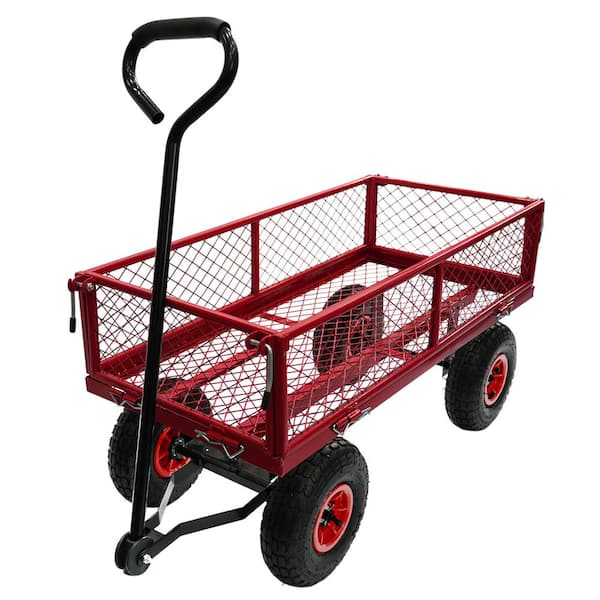 Unbranded 4 cu. ft. Red Removable Sides Metal Outdoor Wagon Cart Garden Cart