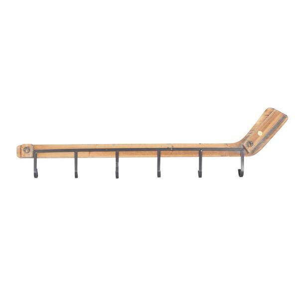 Litton Lane 11 In X 40 Brown Wood Eclectic Wall Hook 55587 The Home Depot - Hockey Stick Wall Hooks