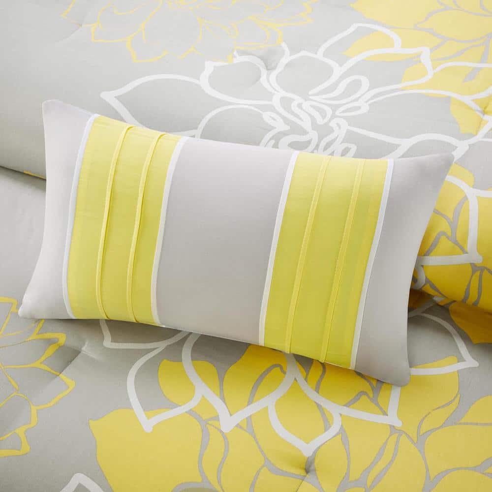California King Gray and Yellow Floral Cotton Comforter Set