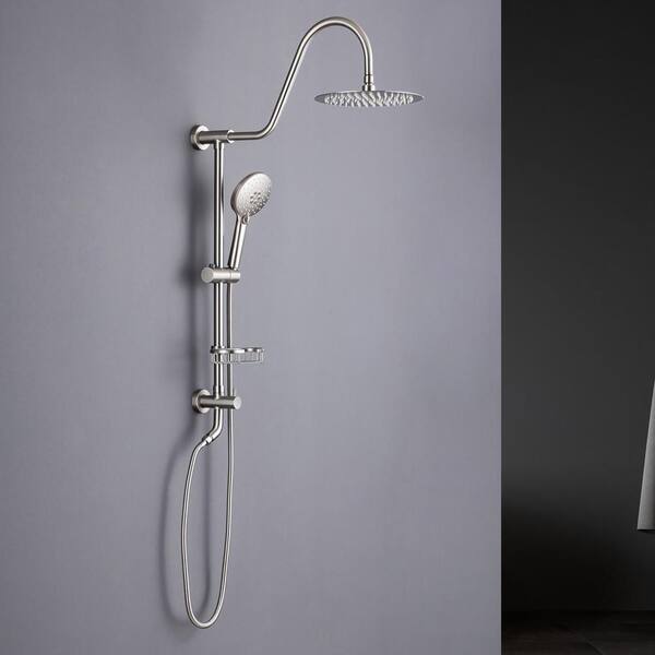 Staykiwi 3-Spray Multifunction Deluxe Wall Bar Shower Kit with Hand Shower in Polished Brushed Nickel