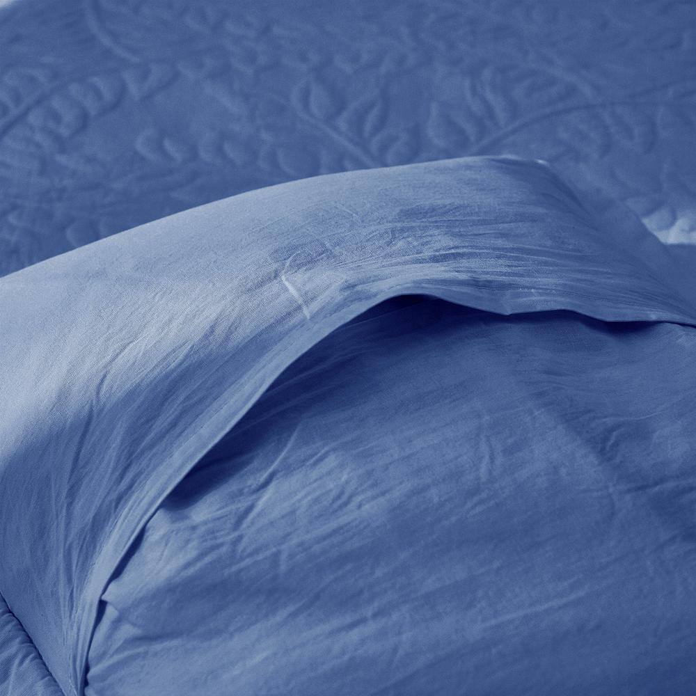 King Blue Cotton Embroidered Quilted Pillow Shams