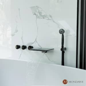 Eleanor 3-Handle Waterfall Wide-Spray High Pressure Tub and Shower Faucet in Matte Black With Valve