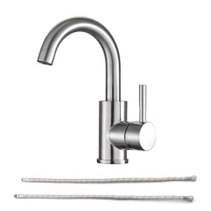 Single-Handle Single Hole Vessel Bathroom Faucet with Deck Plate and Hose in Brushed Nickel