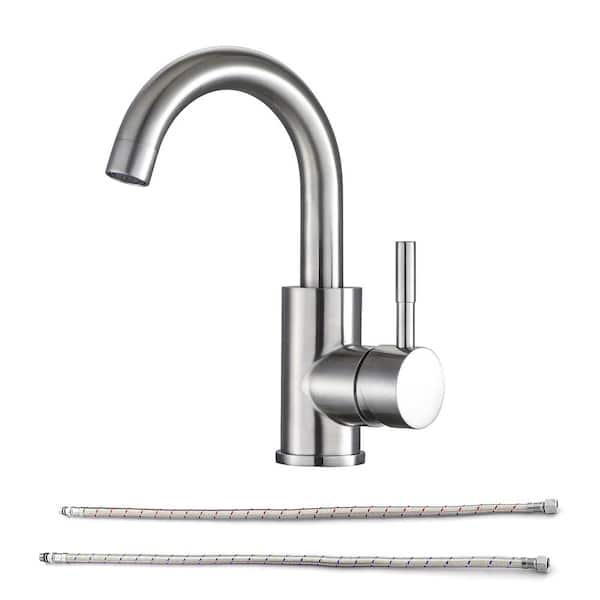 LORDEAR Single-Handle Single Hole Vessel Bathroom Faucet with Deck Plate and Hose in Brushed Nickel