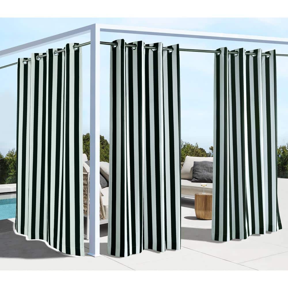 Black Striped Outdoor Grommet Room Darkening Curtain - 50 in. W x 96 in ...